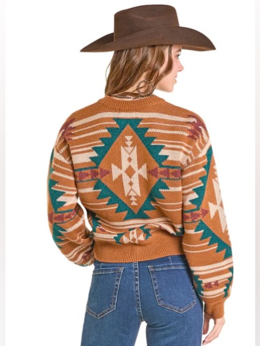 Rock & Roll Denim Multicolor Aztec Print Sweater Size Medium